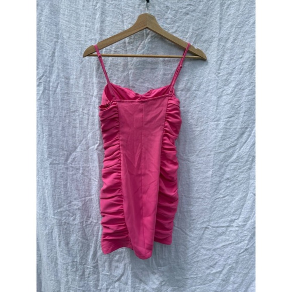 Superdown Crystal Ruched Cami Dress Hot Pink Mini Lace Up Corset Bodycon Small - Picture 3 of 6